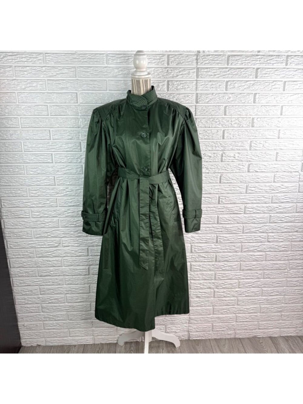 Vtg Chiango Fleet Street Emerald Forest Green All-Weather Trench Raincoat Sz 16